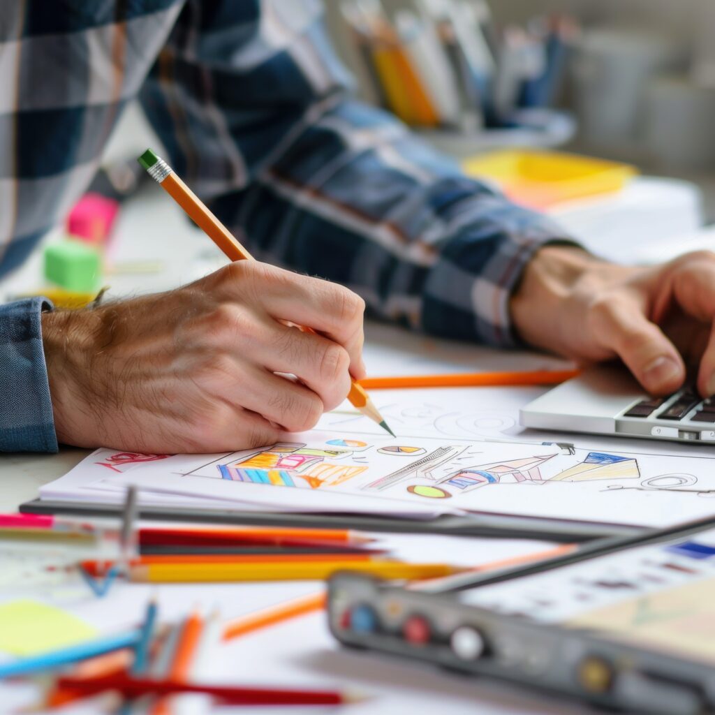 creative designer sketching concepts project