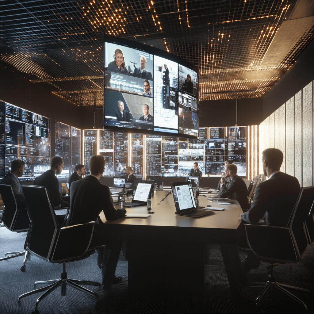 scene diplomats working hightech conference room with video calls screens4
